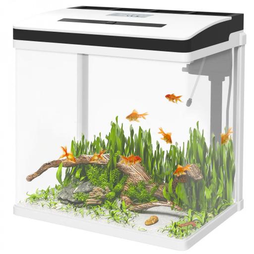 Acuario de Cristal de 28L Pecera Pequeña con Sistema de Filtro Iluminación LED Bomba de Agua 38x26x39,5 cm Blanco [8]