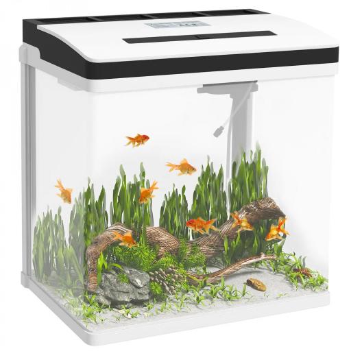 Acuario de Cristal de 28L Pecera Pequeña con Sistema de Filtro Iluminación LED Bomba de Agua 38x26x39,5 cm Blanco [9]