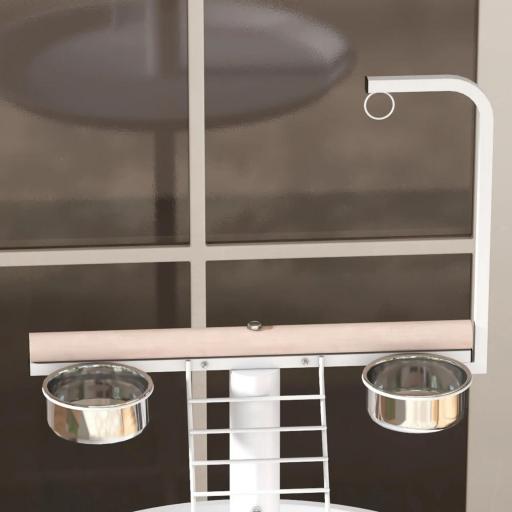 Comedero para Pájaros de Pie Ø60x138 cm con 4 Ruedas 2 Cuenco de Acero Inoxidable y 2 Perchas Blanco [7]