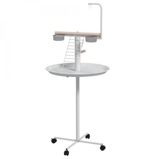 Comedero para Pájaros de Pie Ø60x138 cm con 4 Ruedas 2 Cuenco de Acero Inoxidable y 2 Perchas Blanco [8]