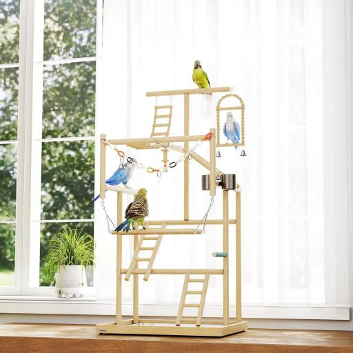 Parque de Juegos para Pájaros Soporte de Madera para Pájaros con Escaleras Columpio Cadena Bandeja Comederos [6]