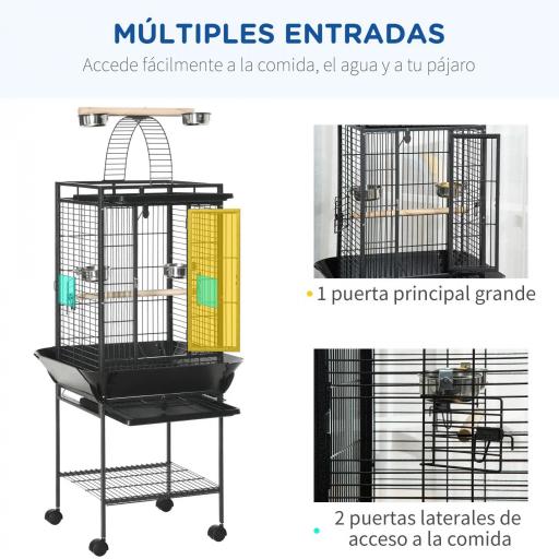 Jaula para Pájaros Jaula para Loros con Ruedas Perchas Comederos Estante Puente Arqueado y Bandejas Extraíbles Pajarera para Cacatúa Ninfa Cacatúas Cotorras 62,5x62,5x156 cm Gris [3]