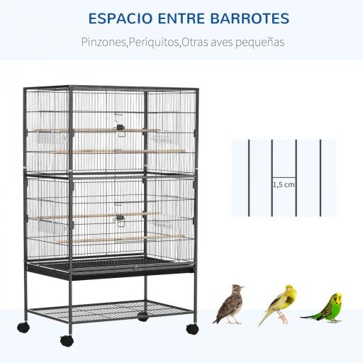 Jaula para Pájaros con Ruedas 78x52x132 cm con Bandeja Extraíble y Estante para Canarios Periquitos Gris Oscuro [7]