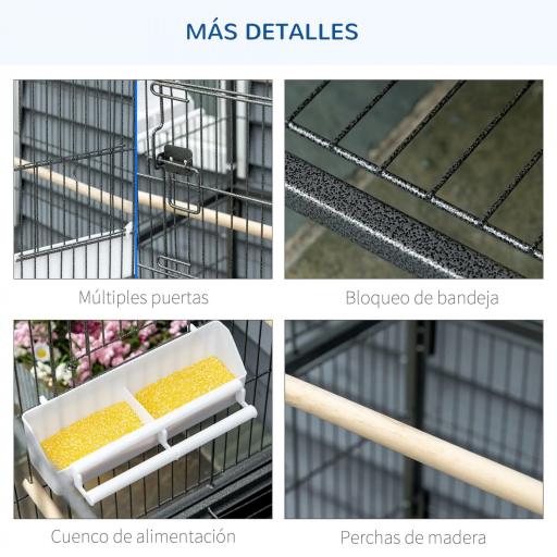 Jaula para Pájaros con Ruedas 78x52x132 cm con Bandeja Extraíble y Estante para Canarios Periquitos Gris Oscuro [3]