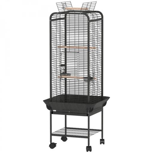 Jaula para Loros con Ruedas Perchas Comederos Estante y Bandeja Extraíble 62,5x62,5x146 cm Gris Oscuro [9]