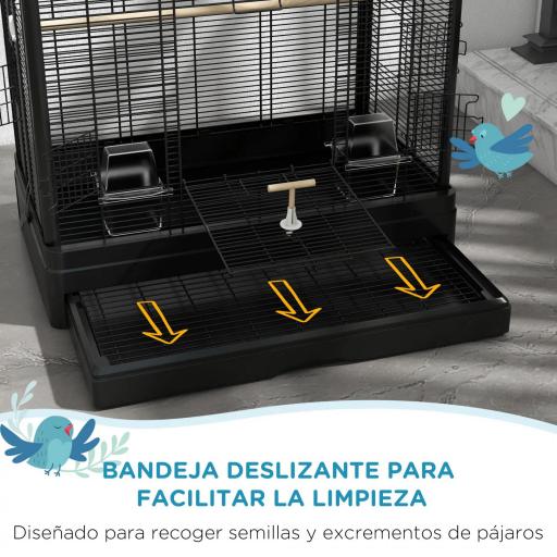 Jaula para Pájaros 61x36,5x98 cm con 8 Puertas 5 Perchas Bandeja Extraíble y 4 Comederos para Periquitos Pinzones Negro [3]