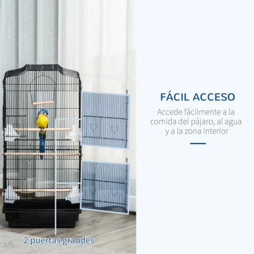 Jaula para Pájaros Pajarera de Metal con 4 Comederos 3 Perchas Columpio y Bandeja Extraíble 46,5x35,5x92 cm Negro [3]