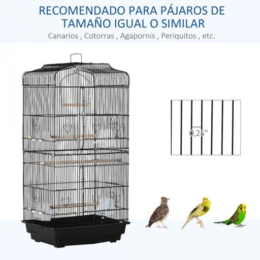 Jaula para Pájaros Pajarera de Metal con 4 Comederos 3 Perchas Columpio y Bandeja Extraíble 46,5x35,5x92 cm Negro [4]