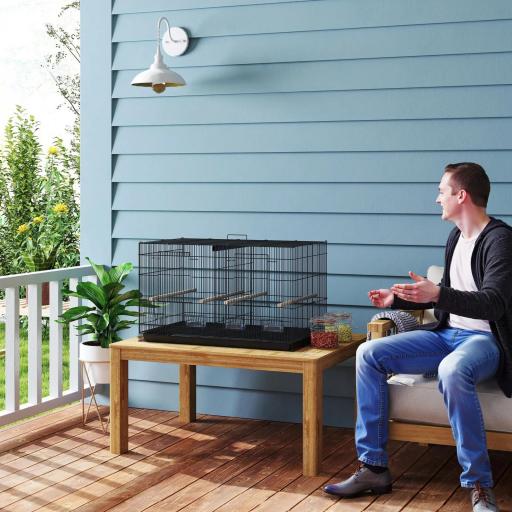 Jaula para Pájaros con Divisor 4 Comederos 4 Perchas Bandeja Extraíble para Loros Canarios Periquitos 76x46x46 cm Negro [7]