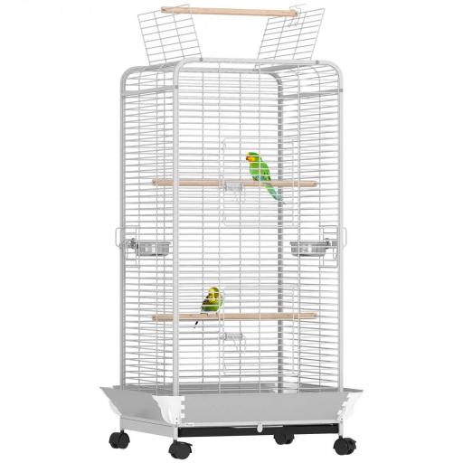 Jaula para Loros con Ruedas Perchas Comederos y Bandeja Extraíble Pajarera para Cacatúas Cotorras 79x73x146cm Gris Claro [9]