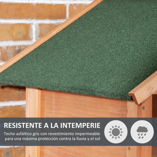 Jaula para Pájaros de Madera con 3 Puertas 4 Perchas Bandeja Extraíble y Techo Asfáltico 80,5x57x153 cm Natural [2]