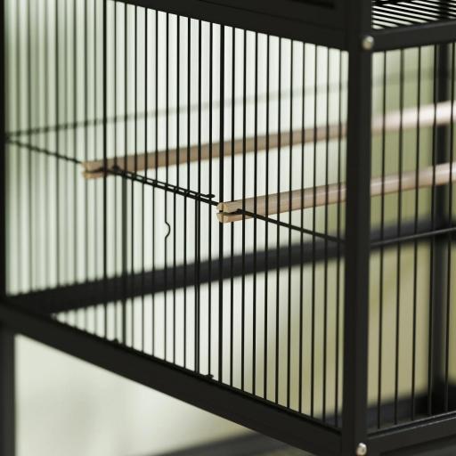 Jaula para Pájaros de 2 Niveles con Paneles Acrílicos Comederos Perchas Ruedas y Estante Inferior 48x46x134,5 cm Negro [7]