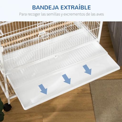 Jaula para Pájaros con Ruedas 78x52x132 cm con Bandeja Extraíble y Estante para Canarios Periquitos Blanco [5]