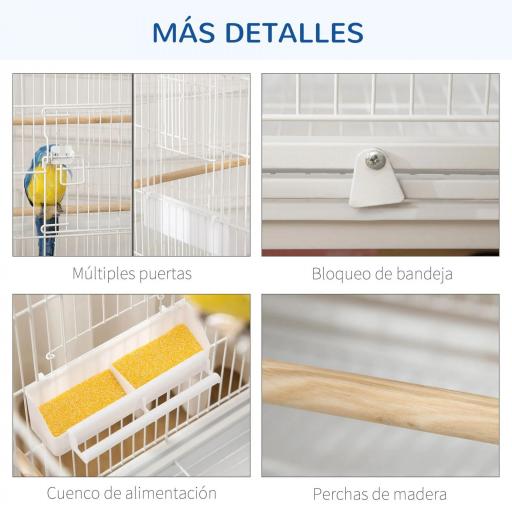 Jaula para Pájaros con Ruedas 78x52x132 cm con Bandeja Extraíble y Estante para Canarios Periquitos Blanco [7]