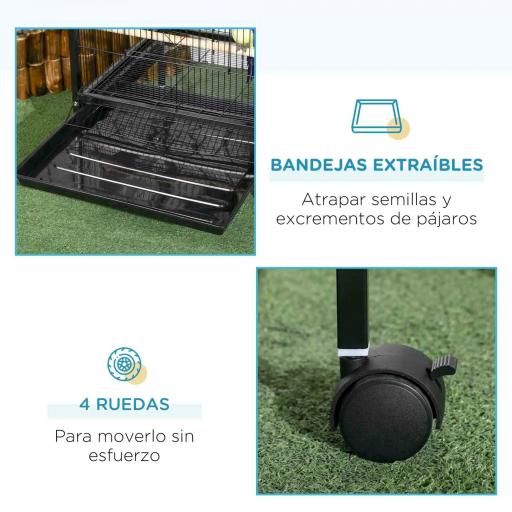 Jaula para Pájaros de 2 Niveles con Ruedas Bandejas Extraíbles Puertas Comederos Perchas 51,5x50x140 cm Negro [3]
