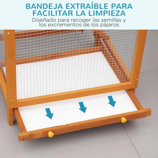 Jaula para Pájaros Grande de Madera de Abeto con 2 Puertas Bandeja Extraíble y Techo Asfáltico 68x63x165cm Madera [2]