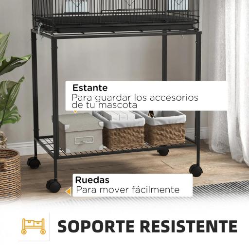 Pajarera Doble Apilable 77x46x164 cm con Ruedas Perchas Bandeja Extraíble Columpio y Escalera Negro [2]