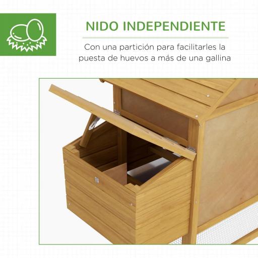 Gallinero de Madera para Exterior Jaula para 2-3 Gallineras con 2 Corrales de Alambre Techo Abrible Caja Nido Bandeja Extraíble y Rampa 150,5x54x87 cm Natural [4]