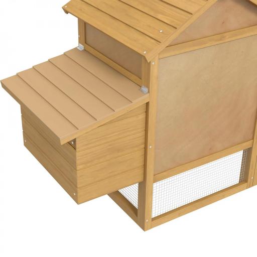 Gallinero de Madera para Exterior Jaula para 2-3 Gallineras con 2 Corrales de Alambre Techo Abrible Caja Nido Bandeja Extraíble y Rampa 150,5x54x87 cm Natural [7]