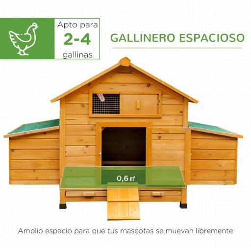 Gallinero para Exterior 150x100x96,5 cm Gallinero de Madera con 2 Nidos Bandeja Extraíble Techo Abatible Natural [3]