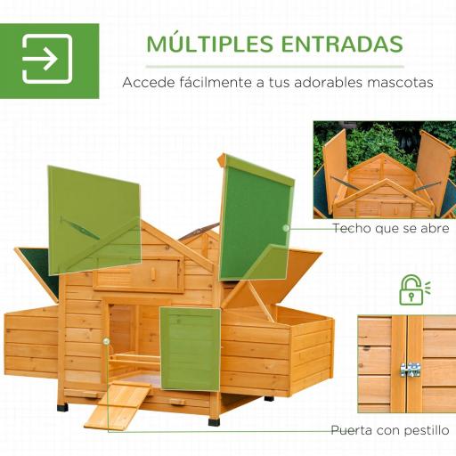 Gallinero para Exterior 150x100x96,5 cm Gallinero de Madera con 2 Nidos Bandeja Extraíble Techo Abatible Natural [5]