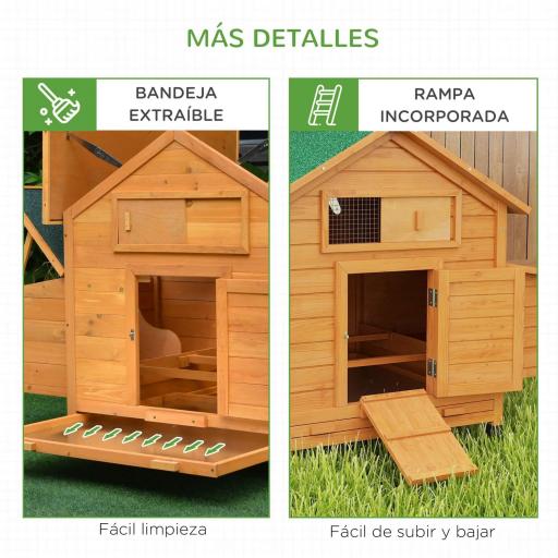 Gallinero para Exterior 150x100x96,5 cm Gallinero de Madera con 2 Nidos Bandeja Extraíble Techo Abatible Natural [4]