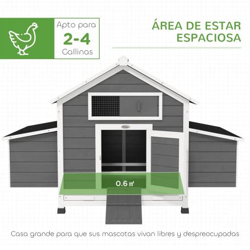 Gallinero para Exterior Gallinero de Madera con 2 Nidos Bandeja Extraíble Techo Abatible 150x100x96,5 cm Gris y Blanco [5]