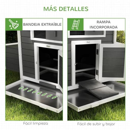 Gallinero para Exterior Gallinero de Madera con 2 Nidos Bandeja Extraíble Techo Abatible 150x100x96,5 cm Gris y Blanco [4]