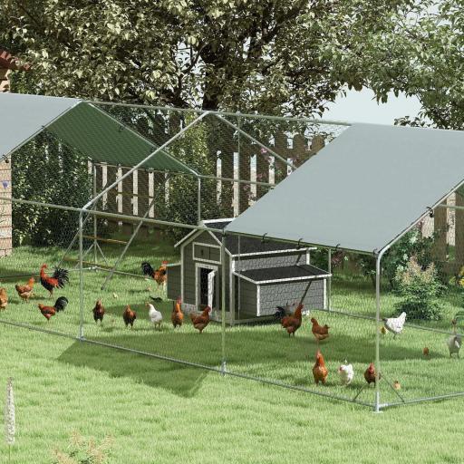 Gallinero para Exterior Gallinero de Madera con 2 Nidos Bandeja Extraíble Techo Abatible 150x100x96,5 cm Gris y Blanco [6]