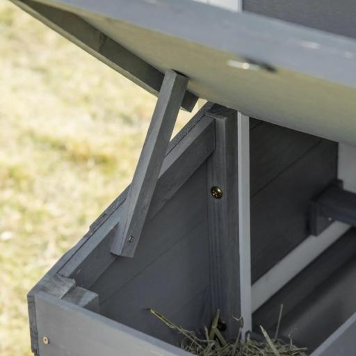 Jaula para Gallineras con 2 Corrales de Alambre Techo Abrible Caja Nido Bandeja Extraíble y Rampa 150,5x54x87 cm Gris [7]