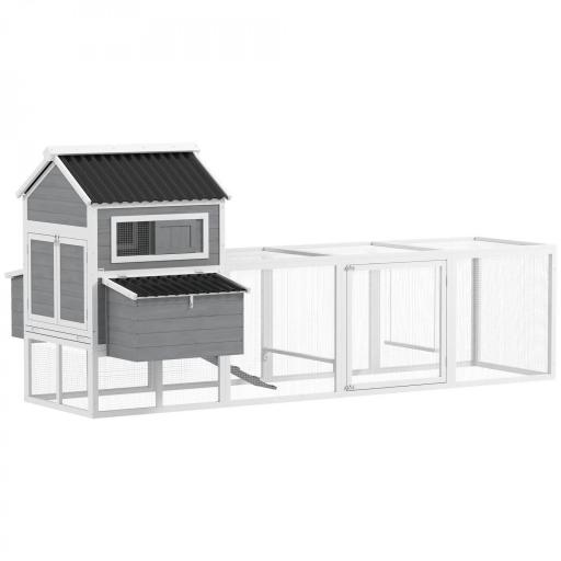 Gallinero de Madera con Perchas Columpio Nidos y Bandeja Extraíble 315,5x150,5x140,5 cm Gris [9]