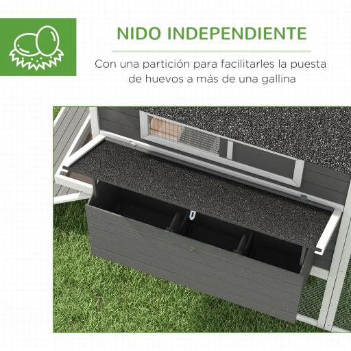 Gallinero de Exterior de Madera para 8-10 Gallinas con 2 Nidos Bandeja Extraíble y Rampa 347x160x150 cm Gris y Blanco [4]