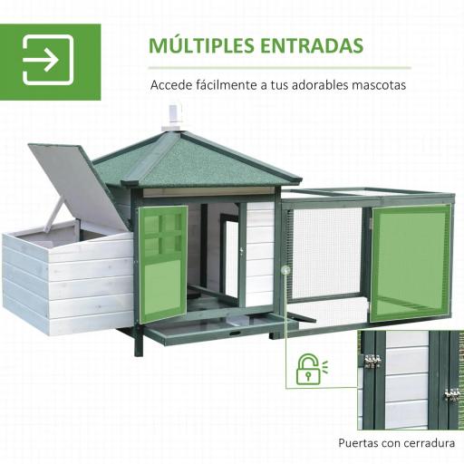 Gallinero de Madera Jaula para Gallinas de Exterior con Nido Bandeja Extraíble y Espacio para Correr 196x76x97 cm Verde [2]