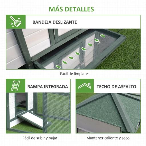 Gallinero de Madera Jaula para Gallinas de Exterior con Nido Bandeja Extraíble y Espacio para Correr 196x76x97 cm Verde [4]