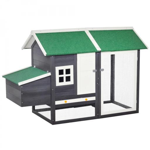 Gallinero de Madera Exterior Jaula Cercada para Gallinas con Caja Nido Corral de Metal Techo Asfáltico Bandeja Extraíble Ventana y Rampa 170x81x110 cm Gris [9]