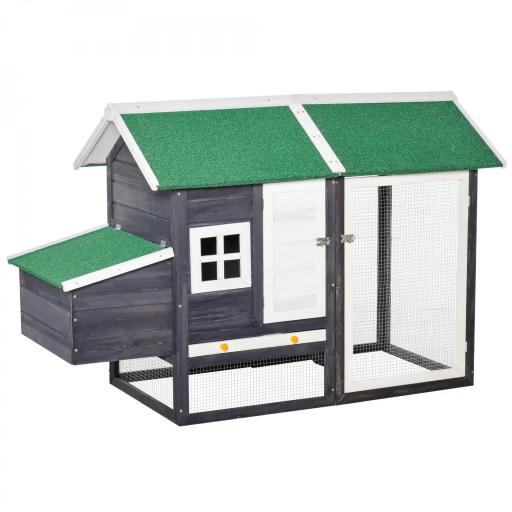 Gallinero de Madera Exterior Jaula Cercada para Gallinas con Caja Nido Corral de Metal Techo Asfáltico Bandeja Extraíble Ventana y Rampa 170x81x110 cm Gris [8]