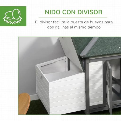 Gallinero de Madera de Pino Refugio Jaula para Gallinas Pollos Exterior con Caja Nido Bandeja Extraíble y Espacio para Correr 196x76x97 cm Gris [5]