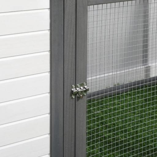 Gallinero de Madera de Pino Refugio Jaula para Gallinas Pollos Exterior con Caja Nido Bandeja Extraíble y Espacio para Correr 196x76x97 cm Gris [7]