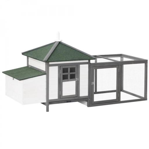Gallinero de Madera de Pino Refugio Jaula para Gallinas Pollos Exterior con Caja Nido Bandeja Extraíble y Espacio para Correr 196x76x97 cm Gris [8]