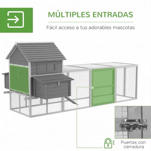 Gallinero de Madera 310,5x149,5x149cm Jaula para 4-6 Gallinas con 2 Ventanas Puertas Nido Bandeja Extraíble y Rampa Gris [4]