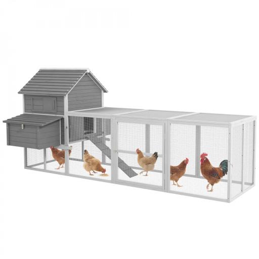 Gallinero de Madera 310,5x149,5x149cm Jaula para 4-6 Gallinas con 2 Ventanas Puertas Nido Bandeja Extraíble y Rampa Gris [8]