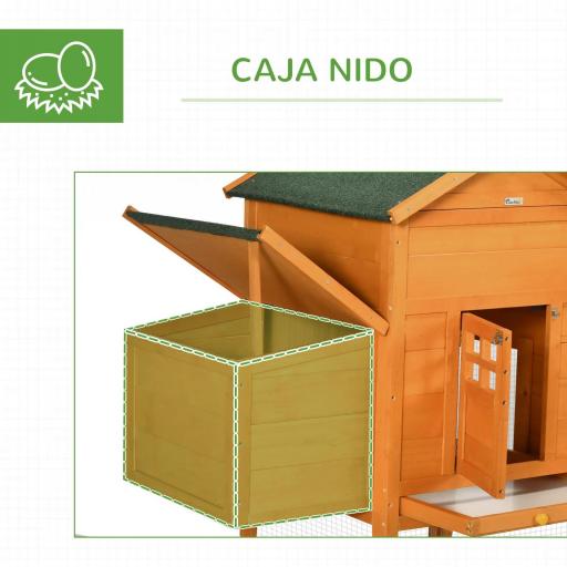 Gallinero de Madera Grande para 3-6 Gallinas con Techo Asfáltico Nido y Bandeja Extraíble 297,5x68x118 cm Natural [2]