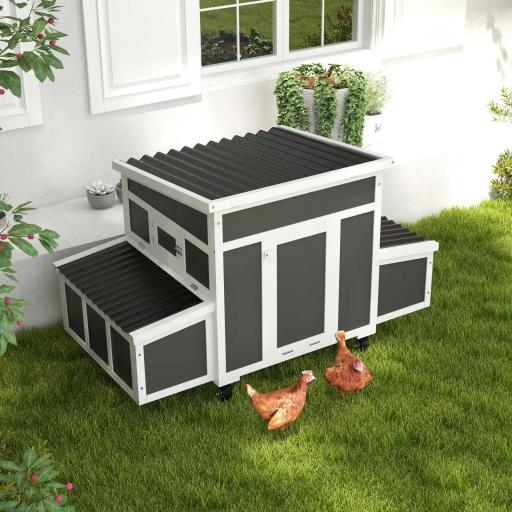 Gallinero para Exterior 147x93,5x89,5cm con Ventana Nido Bandeja Extraíble y Perchas Jaula para 1-6 Gallinas Gris Oscuro