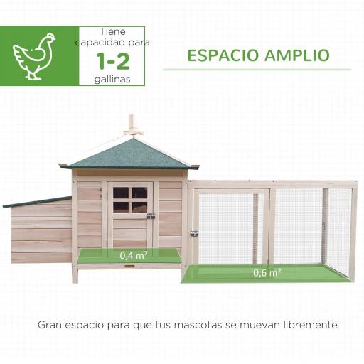 Gallinero de Madera de Pino Refugio Jaula para Gallinas Pollos Exterior con Caja Nido Bandeja Extraíble y Espacio para Correr 196x76x97 cm Natural [5]