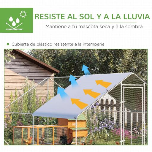 Gallinero para Exterior Jaula para Gallinas de Acero Galvanizado con Cubierta de PE y Cerradura 3x4x2 m Plata [6]