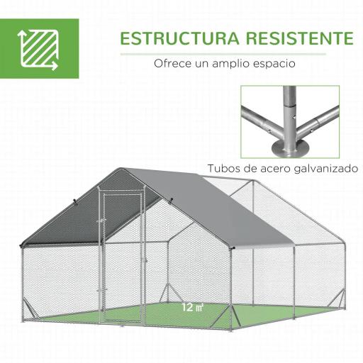 Gallinero para Exterior Jaula para Gallinas de Acero Galvanizado con Cubierta de PE y Cerradura 3x4x2 m Plata [2]