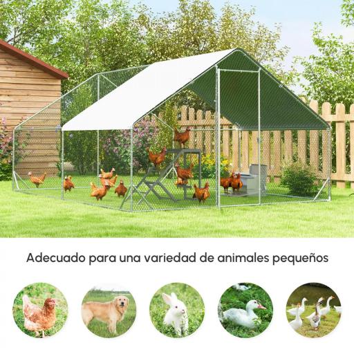 Gallinero para Exterior Jaula para Gallinas de Acero Galvanizado con Cubierta de PE y Cerradura 3x4x2 m Plata [5]