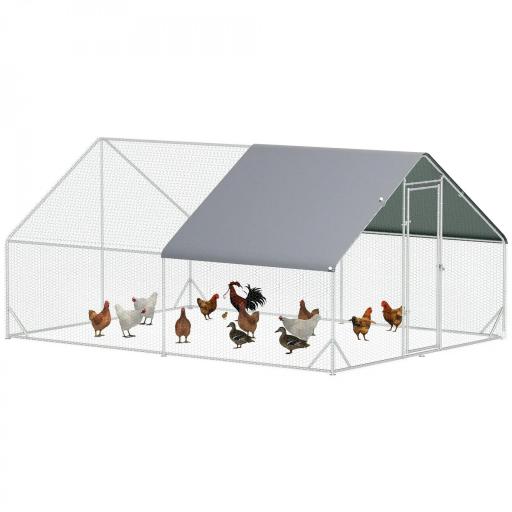 Gallinero para Exterior Jaula para Gallinas de Acero Galvanizado con Cubierta de PE y Cerradura 3x4x2 m Plata [9]