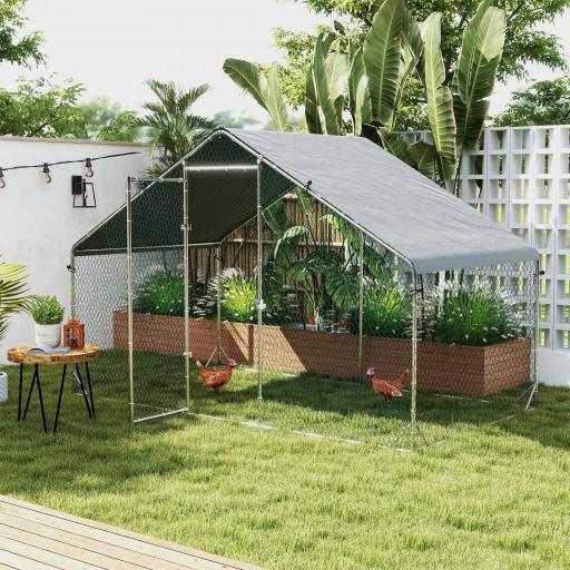 Gallinero para Exterior 3x2x2 m Jaula para Gallinas de Acero Galvanizado con Cubierta de PE y Cerradura Plata