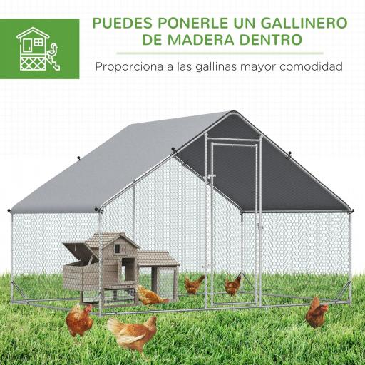 Gallinero para Exterior 3x2x2 m Jaula para Gallinas de Acero Galvanizado con Cubierta de PE y Cerradura Plata [3]